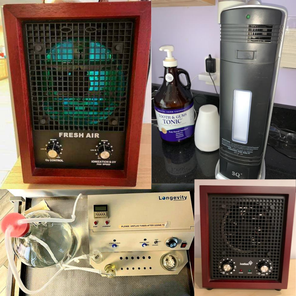 a collage of electronics including a radio, a bottle of alcohol, and a.